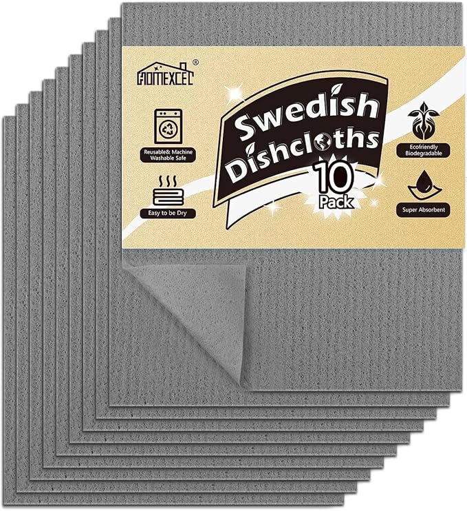 HOMEXCEL Swedish Dishcloths for Kitchen 10 Pack, Sponge Dish Cloth for Counters by HOMEXCEL