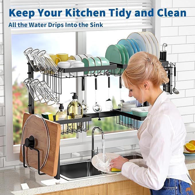 Over The Sink Dish Drying Rack, Expandable 2-Tier Stainless Steel Over The Sink - Image 6