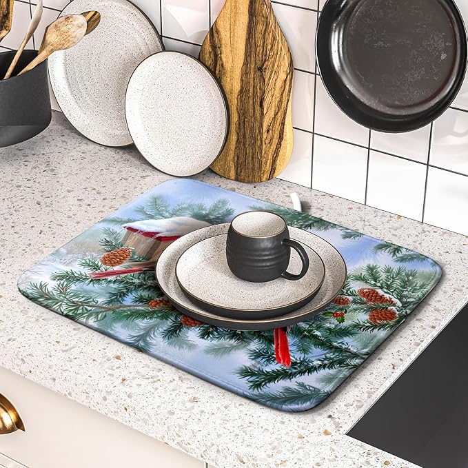 Winter Red Cardinal Bird Dish Drying Mat - Image 5
