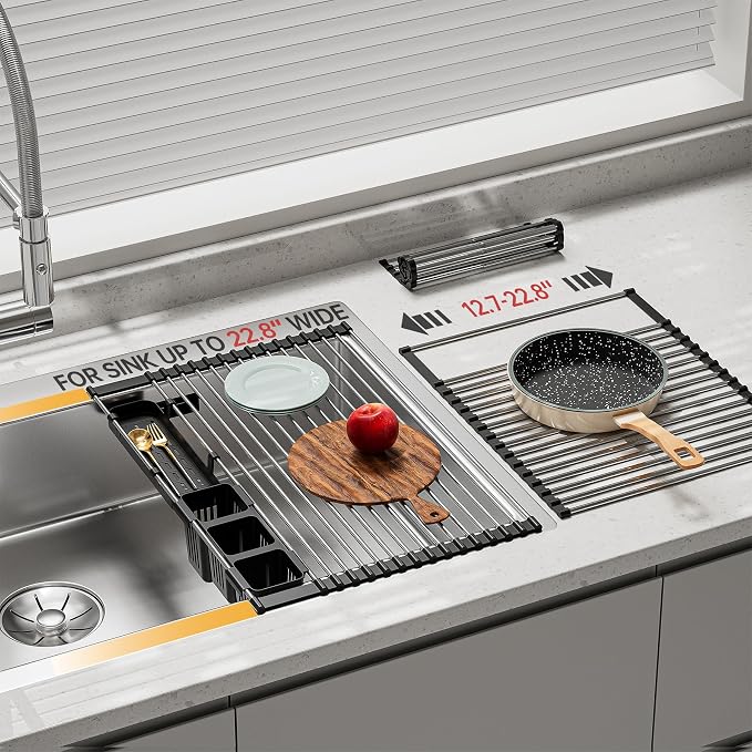 Expandable Over Sink Dish Drying Rack, Large Roll Up Dish Drying Rack - Image 2