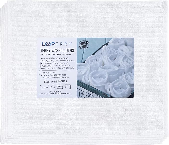 Looperry White Terry Cloth Rags 16"x19" Inches Ribbed - Image 6