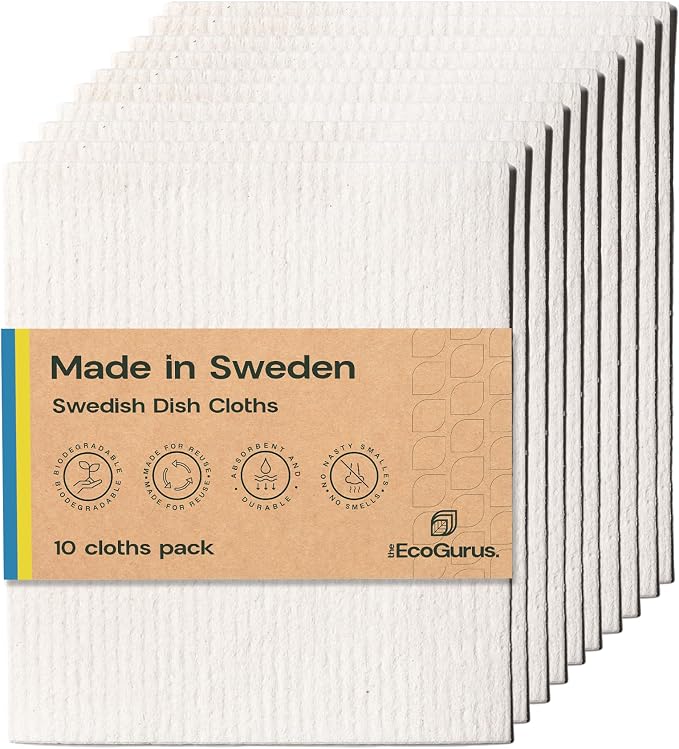 Original Swedish Dishcloth – Made in Sweden, 10 Cloths, Reusable & by TheEcoGurus