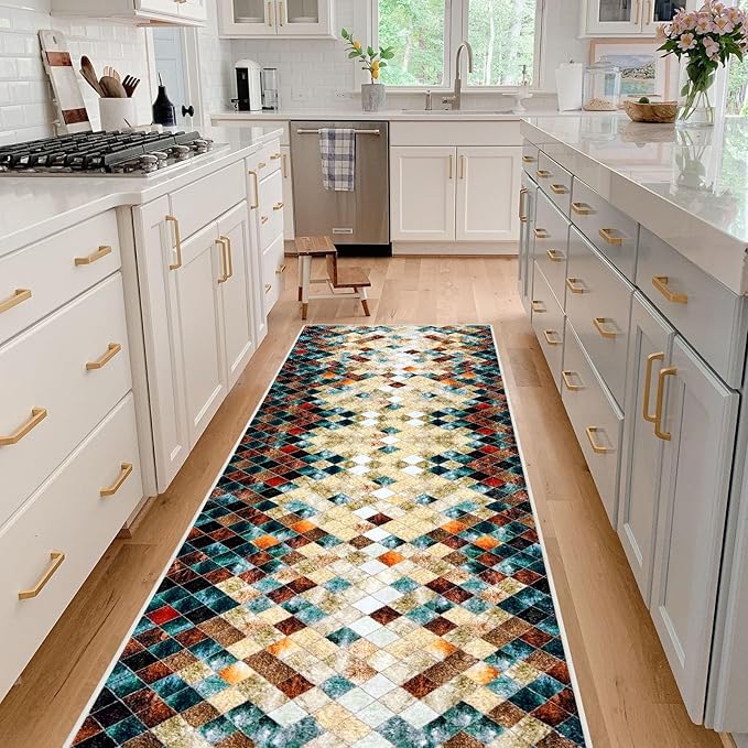 Runner Rug Washable 4x19 FT, Non Slip Rubber Backing Abstract Carpet, Soft Area Rugs for Bedroom Kitchen Hallway Entryway Bathroom, Customized