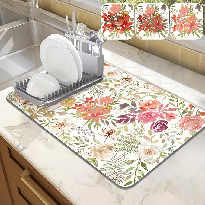LOKHOM Dish Drying Mat for Kitchen Counter, Dish Drainer Rack Mats for Kitchen by LOKHOM