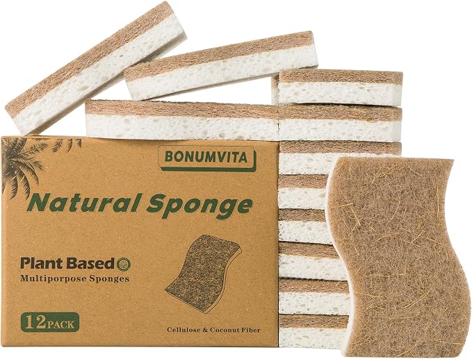 Natural Kitchen Sponge, 12 Pack Kitchen Dish Sponge by BONUMVITA