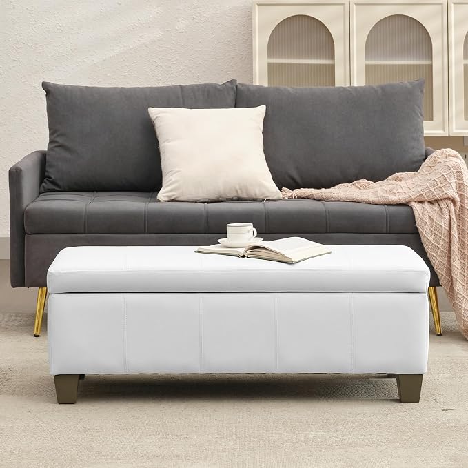 White Faux Leather Ottoman - Image 7