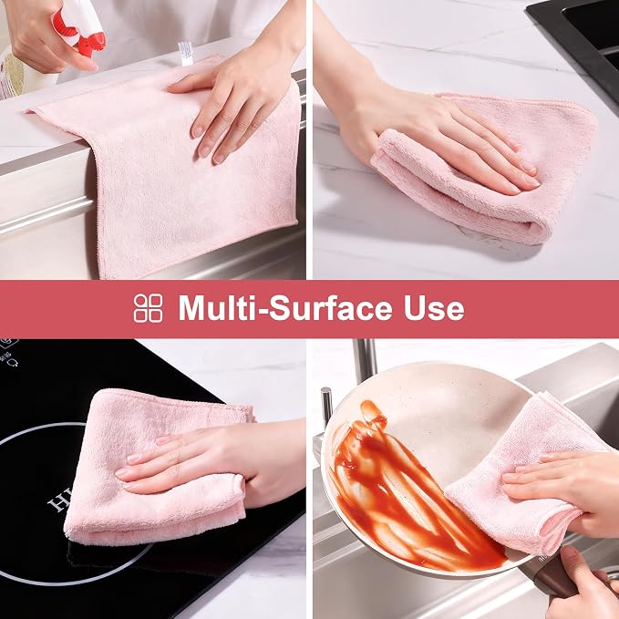 JOYMOOP Microfiber Cleaning Cloths, 11.8" x 11.8" Pink Reusable Kitchen Towels - Image 8