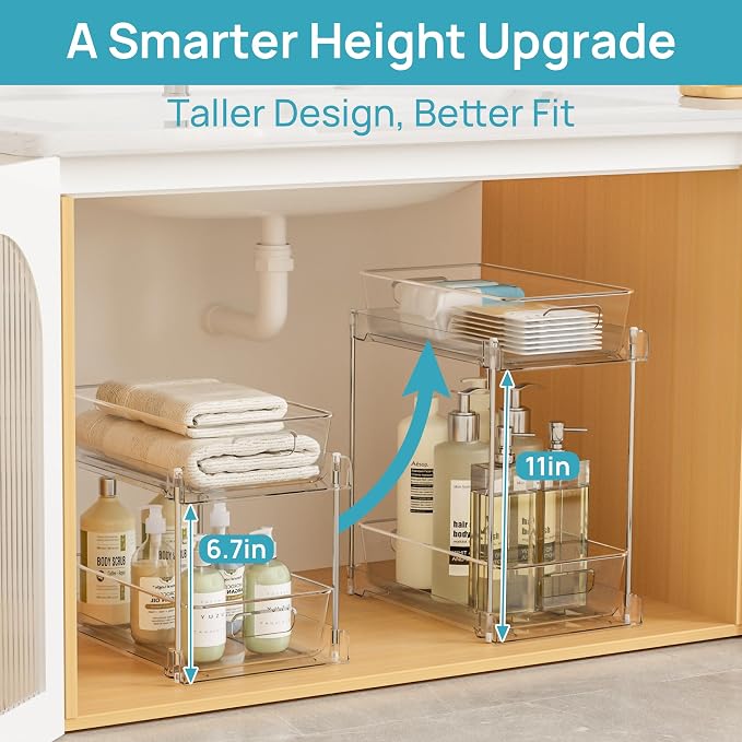 Vtopmart 4 Pack Higher Bathroom Organizer, 2 Tier White Under Sink Organizers - Image 3