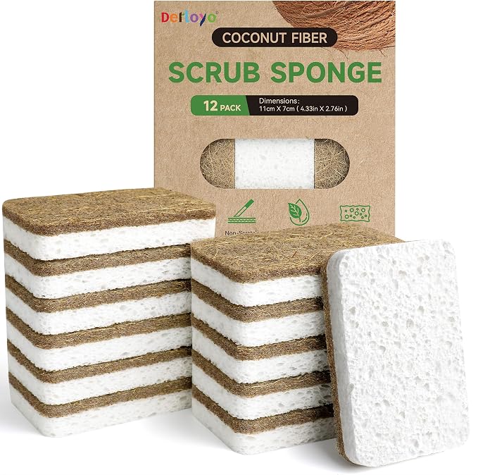 12 Count Plant-Based Kitchen Sponges, Compostable Cellulose Sponge, by Derloyo
