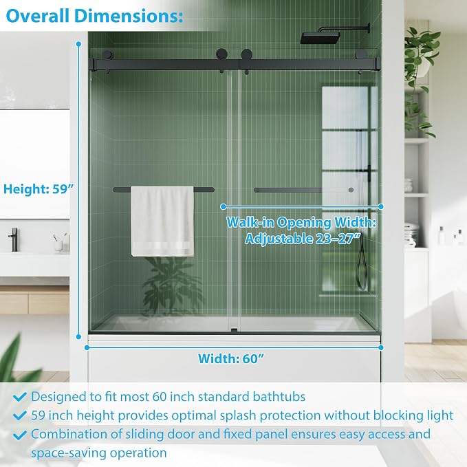 Bathtub Shower Door, 1/4" SGCC Tempered Glass - Image 2