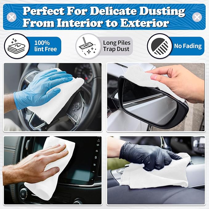 FIXSMITH Microfiber Cleaning Cloth, Shop Towels Bulk, 24 Pack White Microfiber - Image 3