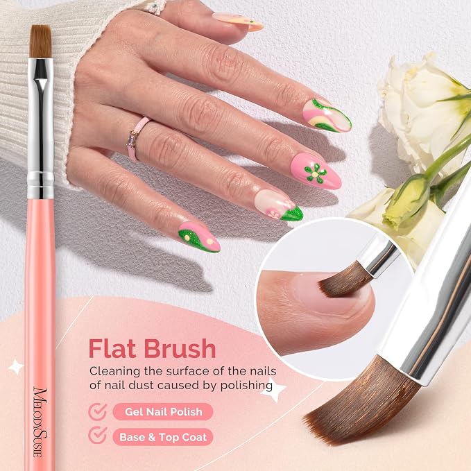 MelodySusie 3Pcs Nail Art Clean Up Brushes, Flat/Oval/Angled Gel Nail Brushes - Image 5