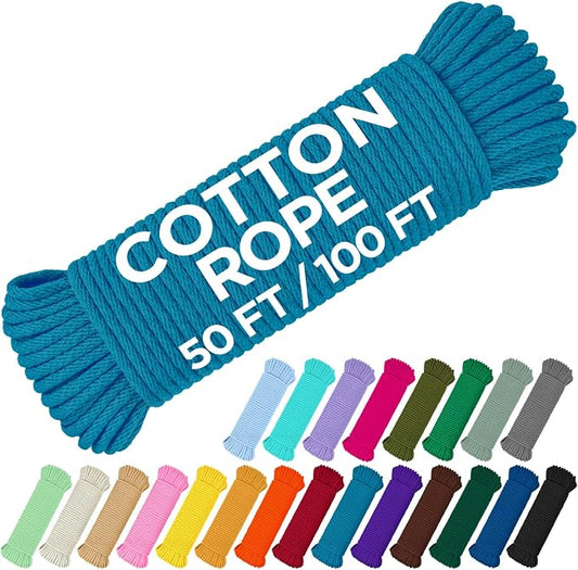 TECEUM Cotton Rope 3/16” – 100 FT – Strong All-Purpose Braided Rope – Natural by TECEUM