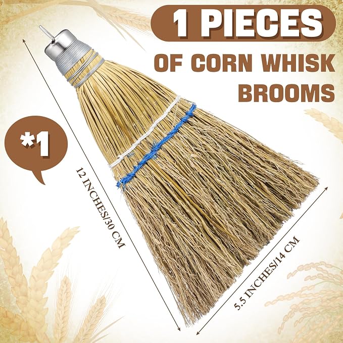 Suclain 1 Pcs 12 Inch Whisk Broom Hand Held Mini Corn Straw Whisk Broom Short - Image 2