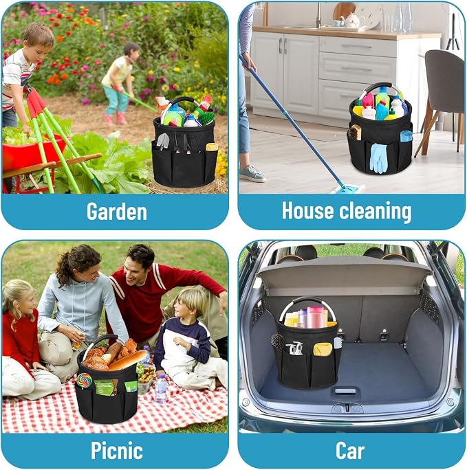 17L Portable Cleaning Bucket Organiser, 6 Pockets Foldable Cleaning Caddy - Image 6