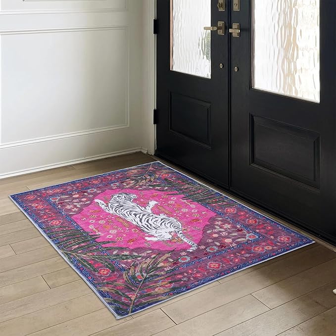 3x5 FT Leopard Rug for Living Room Hot Pink Leopard Vintage Animal Rug - Image 5
