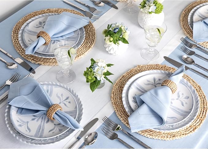 Solino Home Linen White Table Runner 120 Inches Long - 100% Pure Linen Hemstitch 14 x 120 Inch Table Runner for Dining, Holiday, Christmas, New Year - Classic Hemstitch