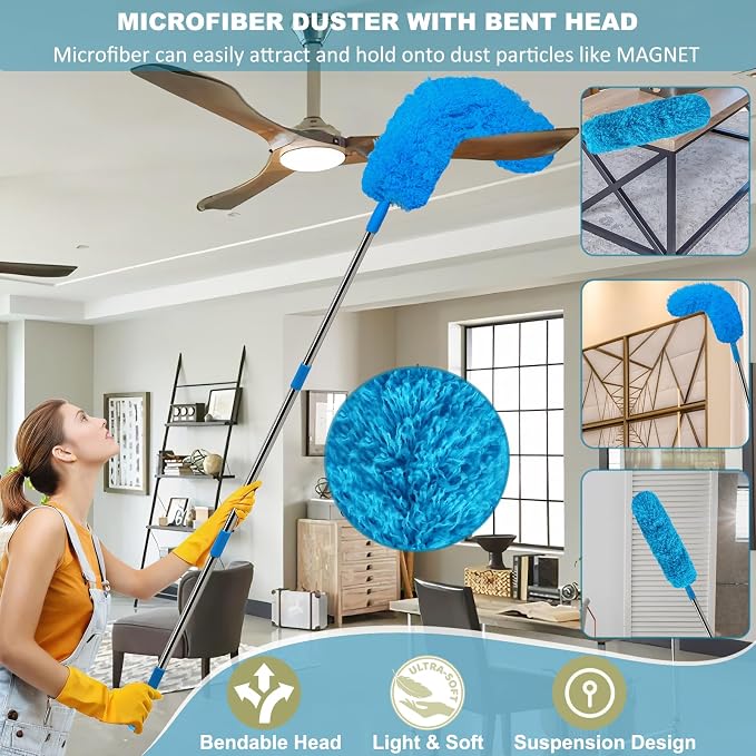 20+ Ft High Reach Ceiling Fan Duster & Cobweb & Corner Brush Duster - Image 3
