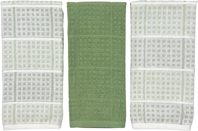 Sage Green Kitchen Dish Towels – Set of 3 100% Cotton Cloth Soft Cleaning - Image 3