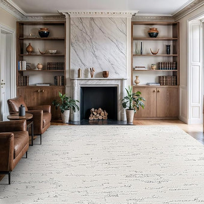 Beverly Rug Micro Loop Area Rug White/Gray 5x7 Abstract Modern Luxury Brushstroke Durable Soft Indoor Rugs for Living Dining Room Office Stain Resistant Non Shedding Casual Indoor Carpet 5 x 7