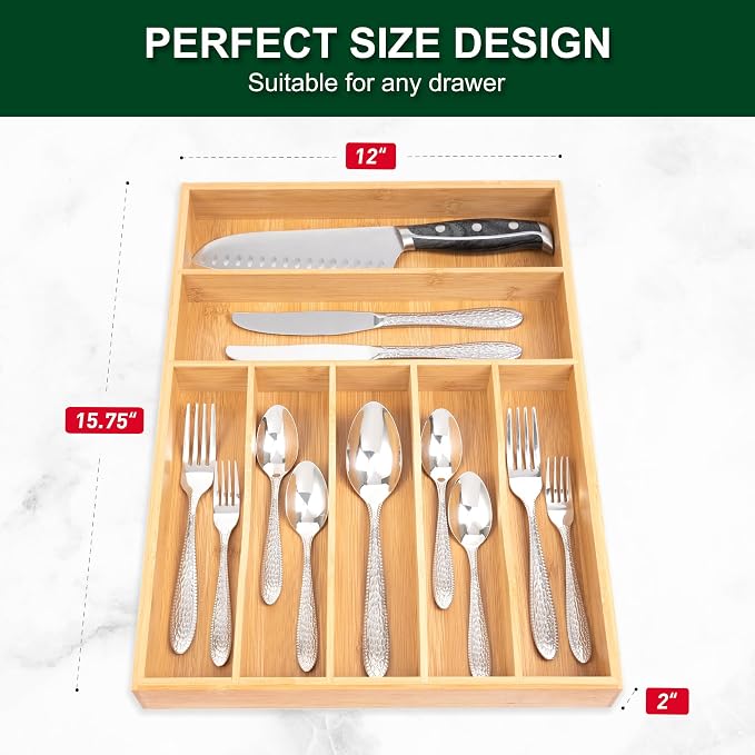 Bellsal Natural Utensil Organizer 12.5 Inch Silverware Organizer - Image 3