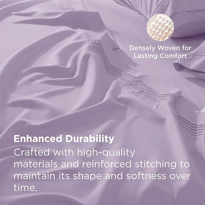 Bedsure Deep Pocket King Sheet Set - Fits Mattresses Up to 21 Inches Thick - 4 Piece GentleSoft Bed Sheets, Moisture Wicking, Soft & Cooling Bedsheet & Pillowcases, Easy & Secure Fit, Light Purple