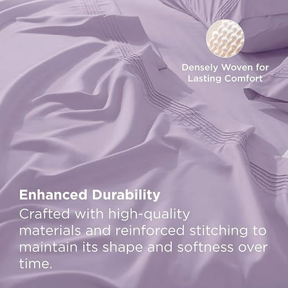 Bedsure Deep Pocket King Sheet Set - Fits Mattresses Up to 21 Inches Thick - 4 Piece GentleSoft Bed Sheets, Moisture Wicking, Soft & Cooling Bedsheet & Pillowcases, Easy & Secure Fit, Light Purple