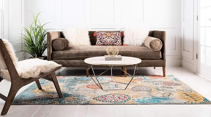 Unique Loom Positano Collection Coastal Modern Turtles Beige Area Rug (4' x 6')