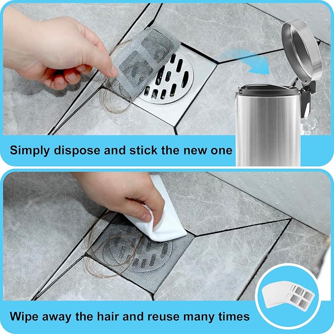 30 PC Disposable Shower Drain Hair Catcher Stickers 4"x4" Strong Adhesive Mesh - Image 6