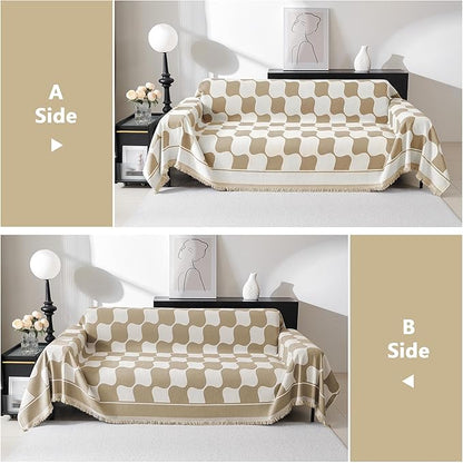 MEETSKY Sofa Cover Washable Sectional Couch Cover, X-Large Couch Slipcovers for Reclining Couch 2 Seat ，Washable Sofa Protector Decorative Modern Style for Living Room, 71" x 118", Khaki Checkerboard