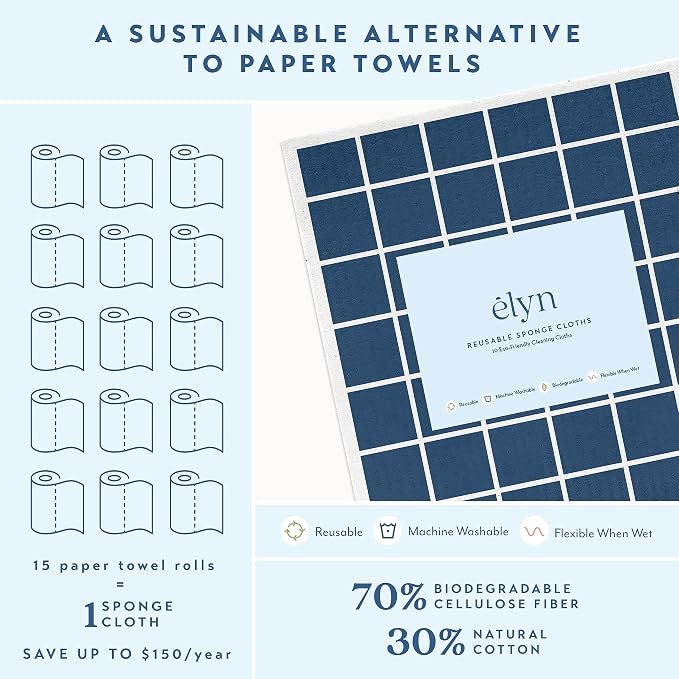 ELYN Swedish Dishcloths, Reusable & Washable Sponge Cloths, Absorbent Cleaning - Image 3