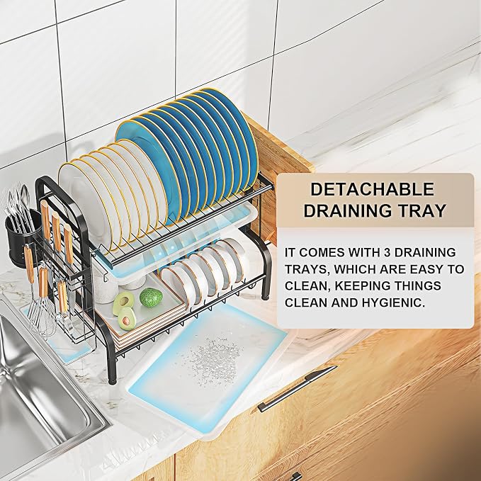 LEGUANG 2-Tier Stainless Steel Dish Drying Rack, Space-Saving Kitchen Organizer - Image 6