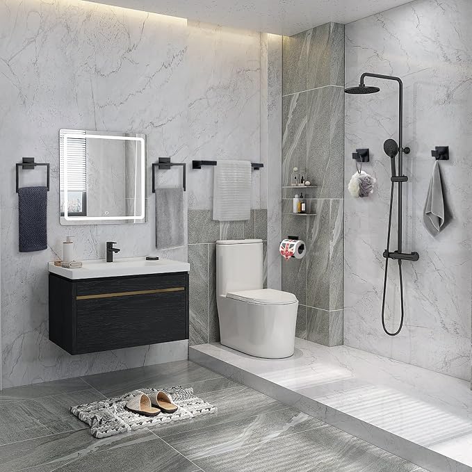 TQKAG 6-Piece Bathroom Towel Bar Sets Matte Black 23.6 inch Towel Bar Stainless - Image 8