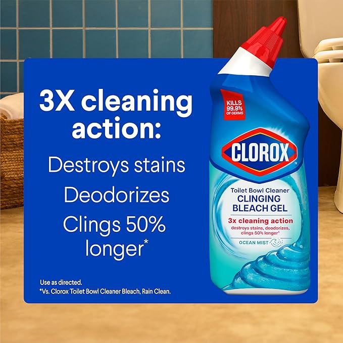 CLOROX Toilet Bowl Cleaner Clinging Bleach Gel, Ocean Mist, 24 Fl Oz - Image 2