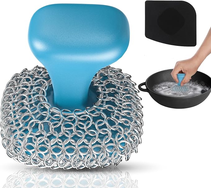 Cast Iron Scrubber | Dish Scrub Brush | 316 Cast Iron Cleaner Chainmail Scrubber by Purgreat