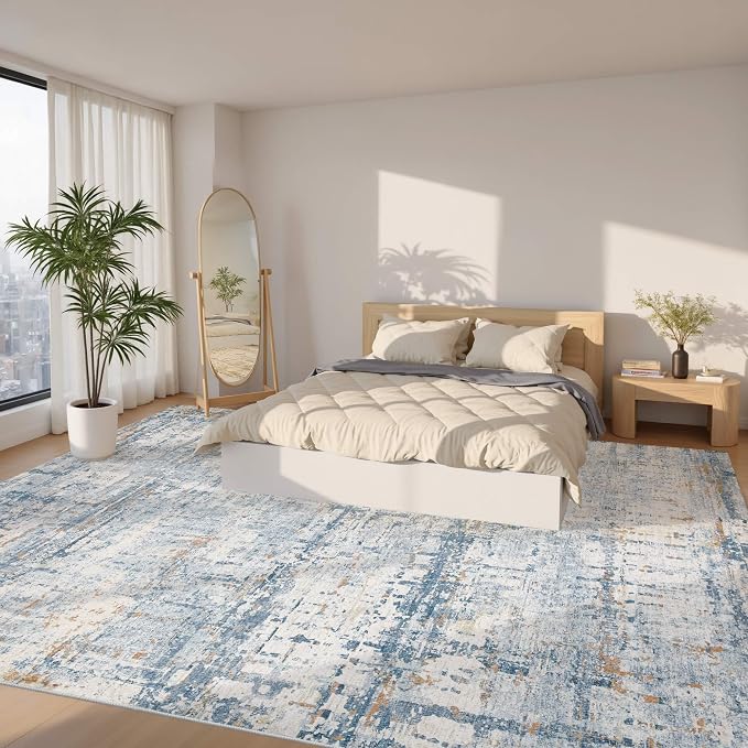 9x12 Area Rug for Living Room, Extra Large Washable Rug, Soft Blue Abstract Rug - Image 2