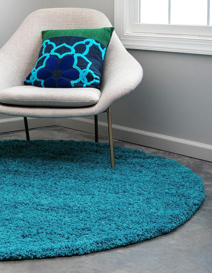 Unique Loom Solid Shag Collection Area Rug (4' 1" Round, Turquoise)