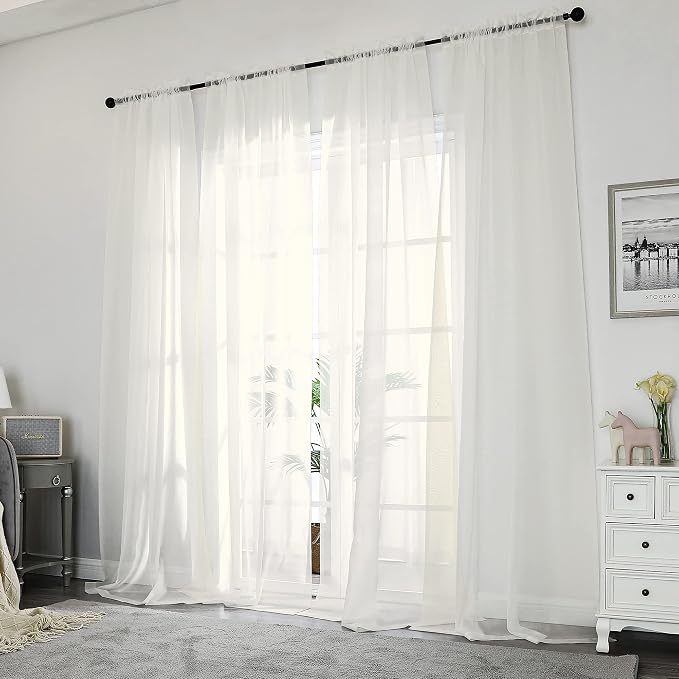 Chyhomenyc Ivory Sheer Curtains 84 Inches Long 2 Panels Set, Light Filtering - Image 2