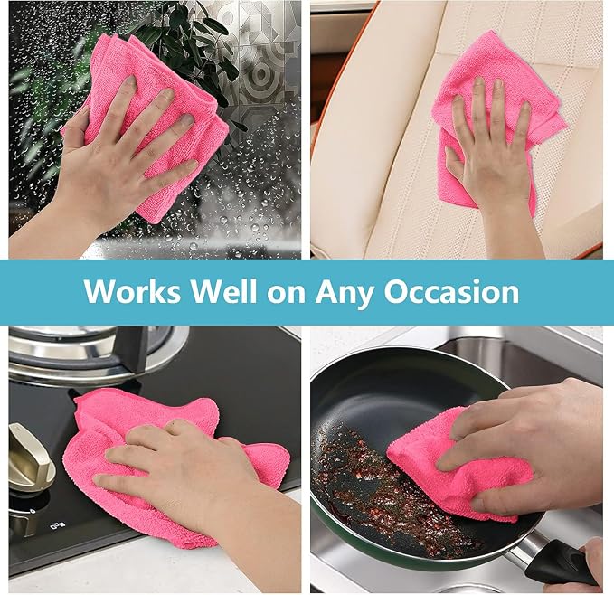 HOMEXCEL Pink Microfiber Cleaning Cloth, 8 Pack Cleaning Towels - Image 7