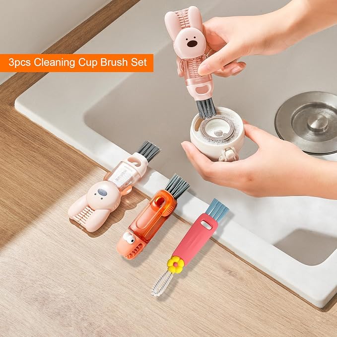 4 in 1 Cup Lid Cleaning Brush, 3 in 1 Bottle Brush, Cup Crevice Cleaning Tools - Image 3