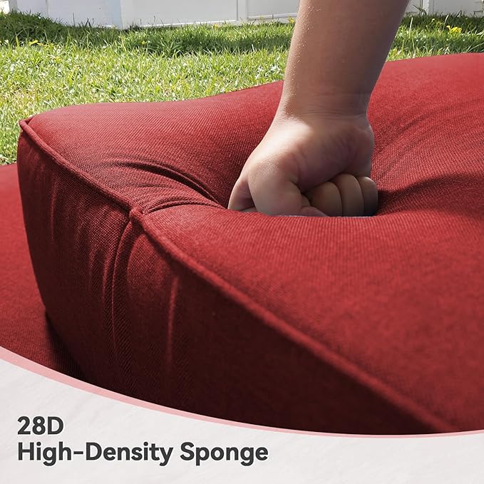 Luxury 6" Outdoor Cushions for Patio Furniture, 24x24x6" Thick Seat Cushion Set of 7, Fade Resistant Couch Chair Replacement Cushions High Density Deep Wicker Chair Cushion w/ Removable Cover, Red