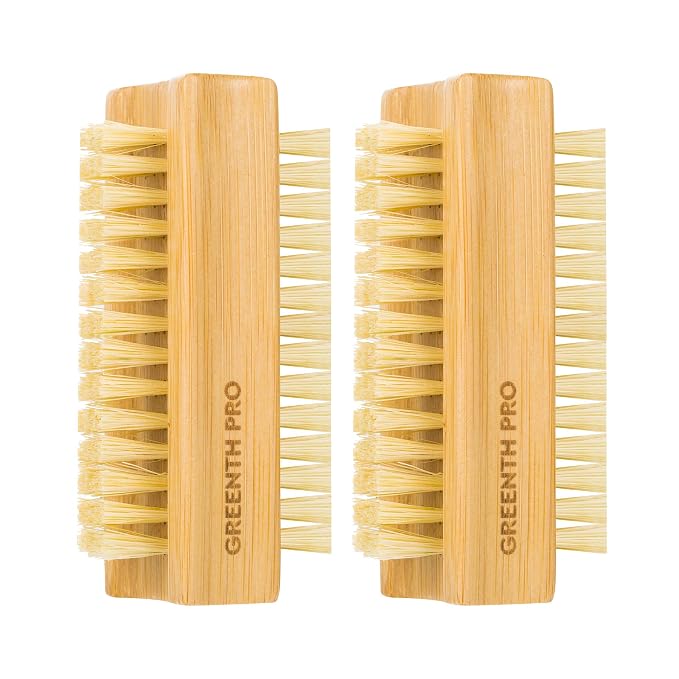 Bamboo Nail Brush，2PCS Two-side Firm Nature Wooden Sisal Scrub Brush by GREENTHPRO