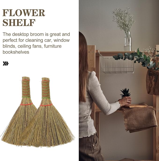 Small Hand Broom 5.5 Inch Straw Bristle Desktop Duster Lightweight Natural Mini - Image 6