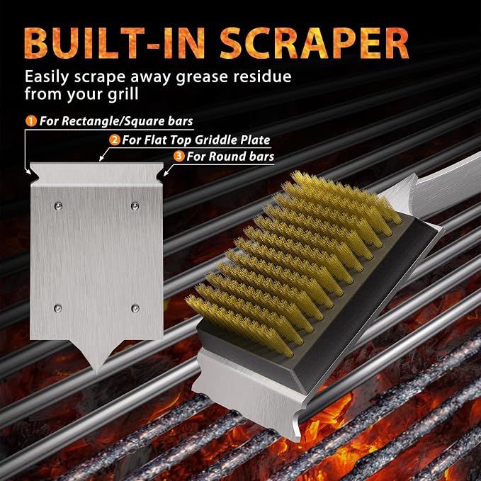 ENLOY Grill Brush and Scraper for Barbecue, Extended Rosewood Handle and 2 - Image 4