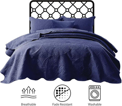 IR Imperial Rooms Twin Quilt Bedding Set Size (68” x 86”) + 1 Pillow Shams (20” x 26” + 2”) - 2 Pcs All Season Lightweight Reversible Microfiber Coverlet Floral Embossed Quilt Bedspread (Blue)