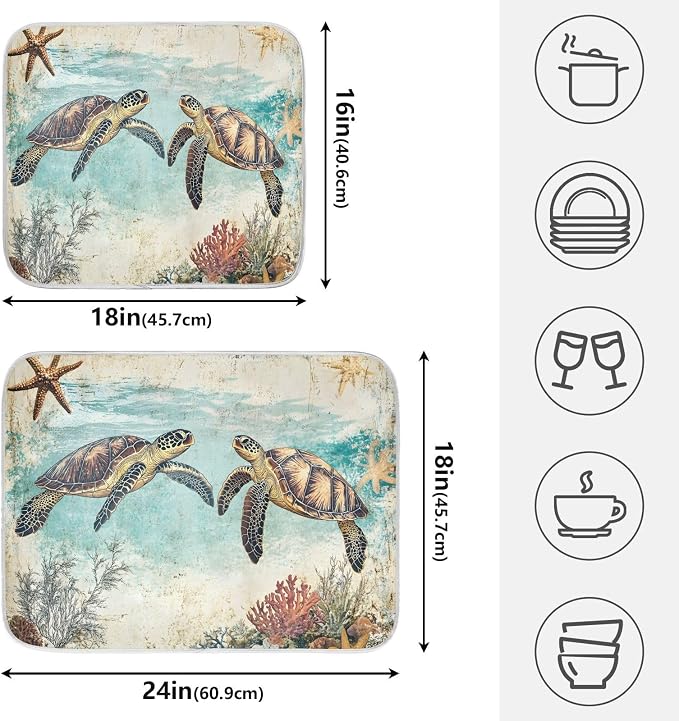 Vintage Ocean Sea Turtle04 Dish Drying Mat - Image 2
