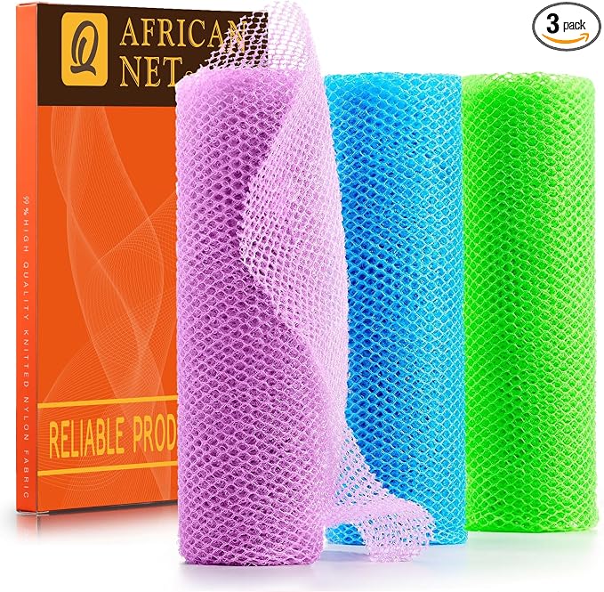 UJFQBH 3 Pieces African Bath Sponge African Net Long Net Bath Sponge by BuyNow