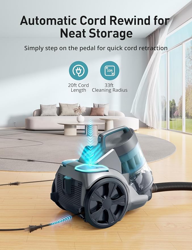 Aspiron 1700W Canister Vacuum Cleaner, 32Kpa Bagless Vacuum Cleaner, 2 - Image 5