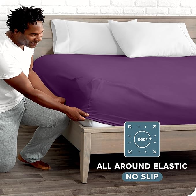 Bare Home Fitted Bottom Sheet Twin XL Size - Premium 1800 Microfiber - Ultra-Soft Hotel Luxury - Deep Pocket - Durable and Long Lasting (Twin XL, Plum)