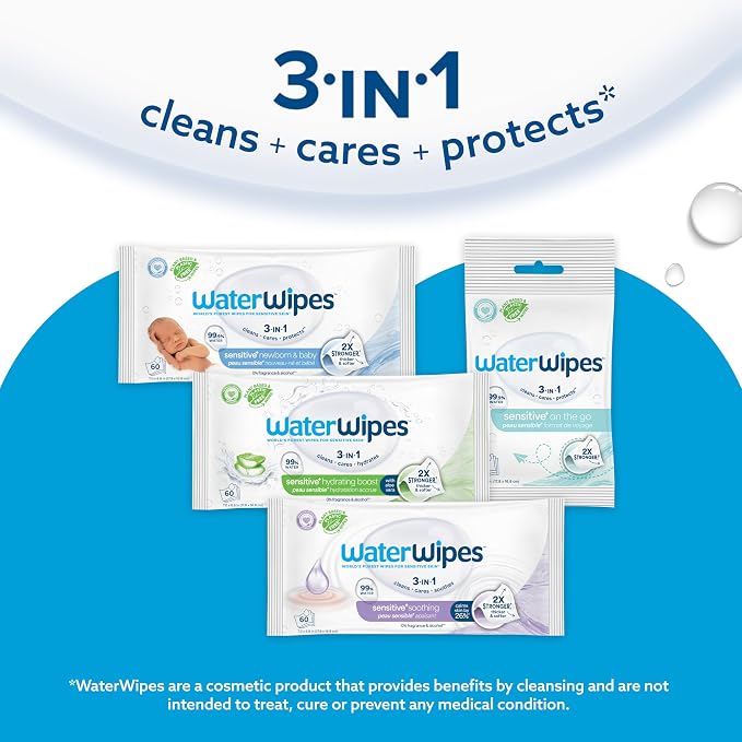 WaterWipes Sensitive+ On The Go Wipes, 3-In-1 Cleans, 99.9% Water, Unscented & - Image 7